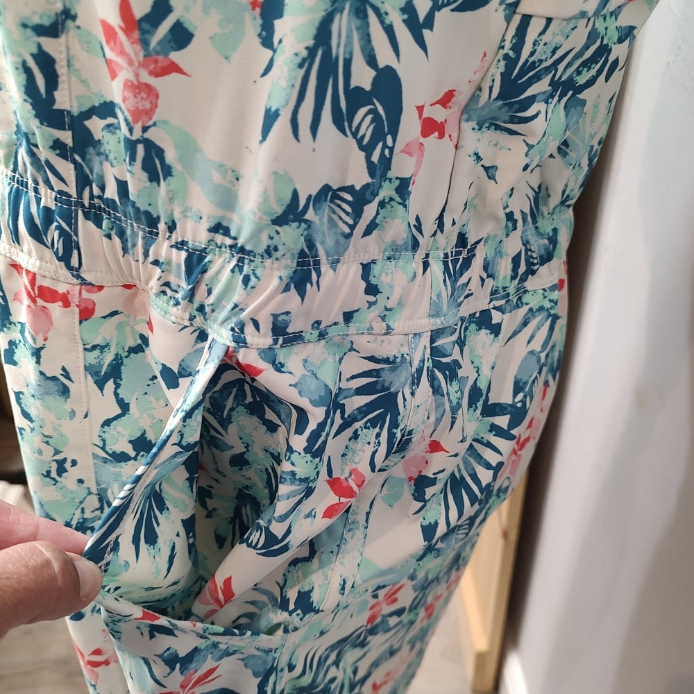Ocean Coast Women Tropical Sleeveless Dress Coverup Sz XL Drawstring Pockets - Picture 3 of 7